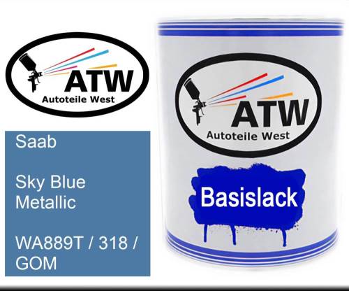 Saab, Sky Blue Metallic, WA889T / 318 / GOM: 1L Lackdose, von ATW Autoteile West.